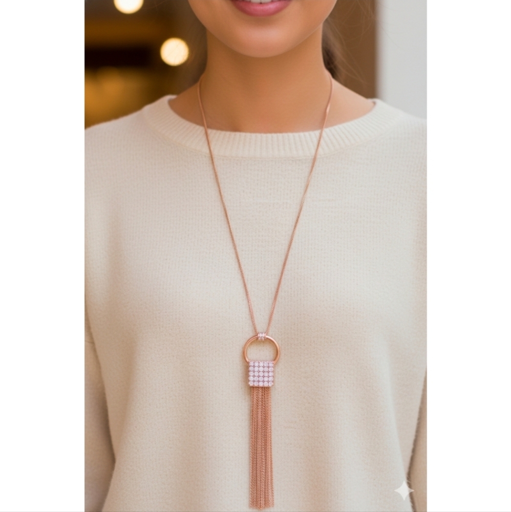 Ellen Tracy Rose Gold Tassel Necklace, New